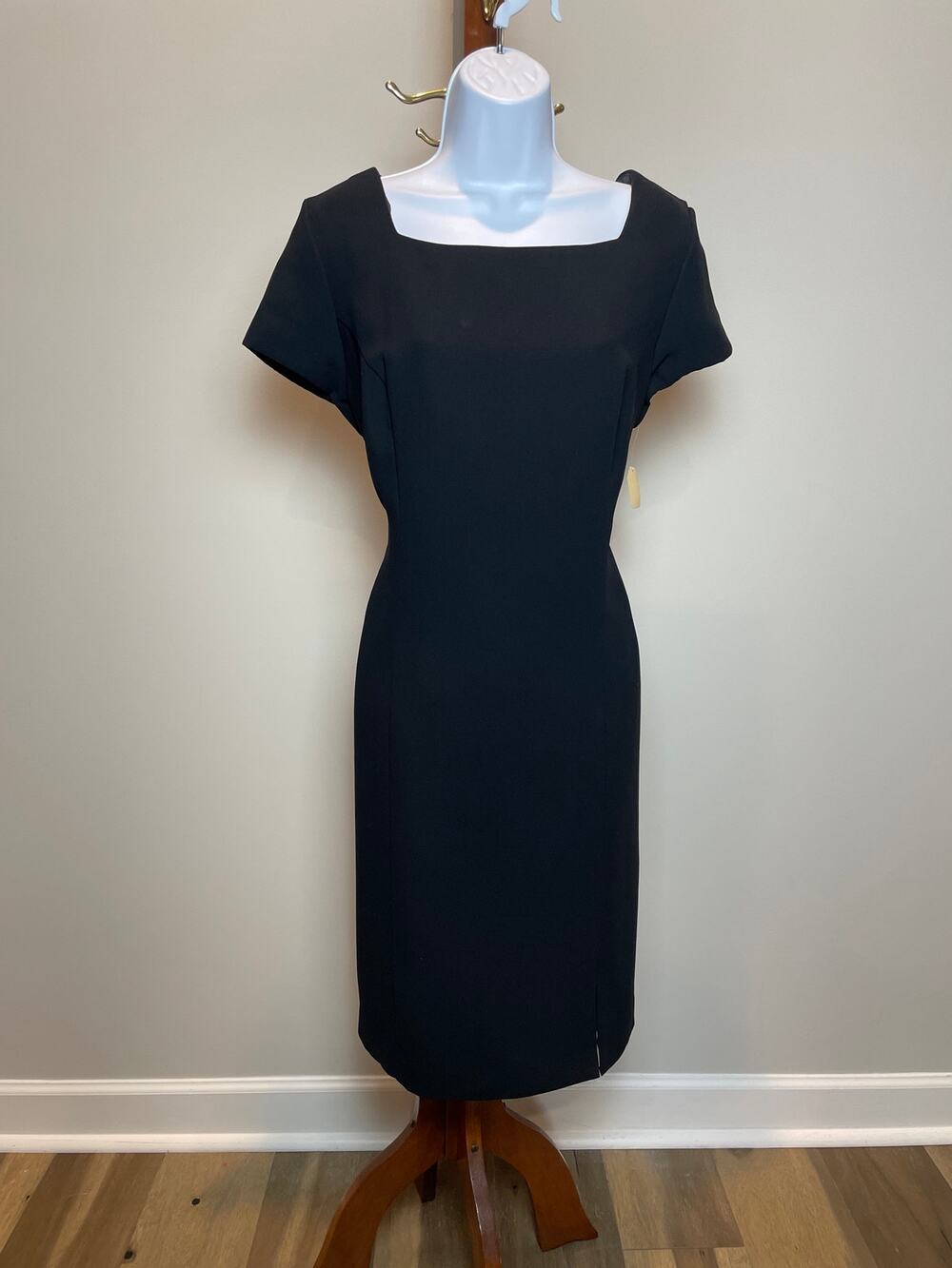 Studio I Dress Size 14 Black Square Neck Cowl Low Back Cap Sleeve Midi Sheath